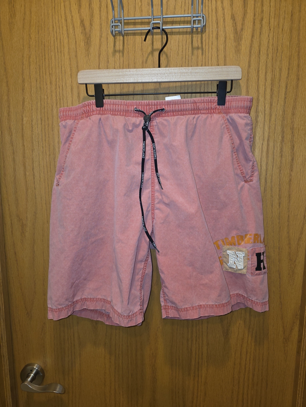 Vintage Timberland Men’s Pink Swim Shorts with Drawstring